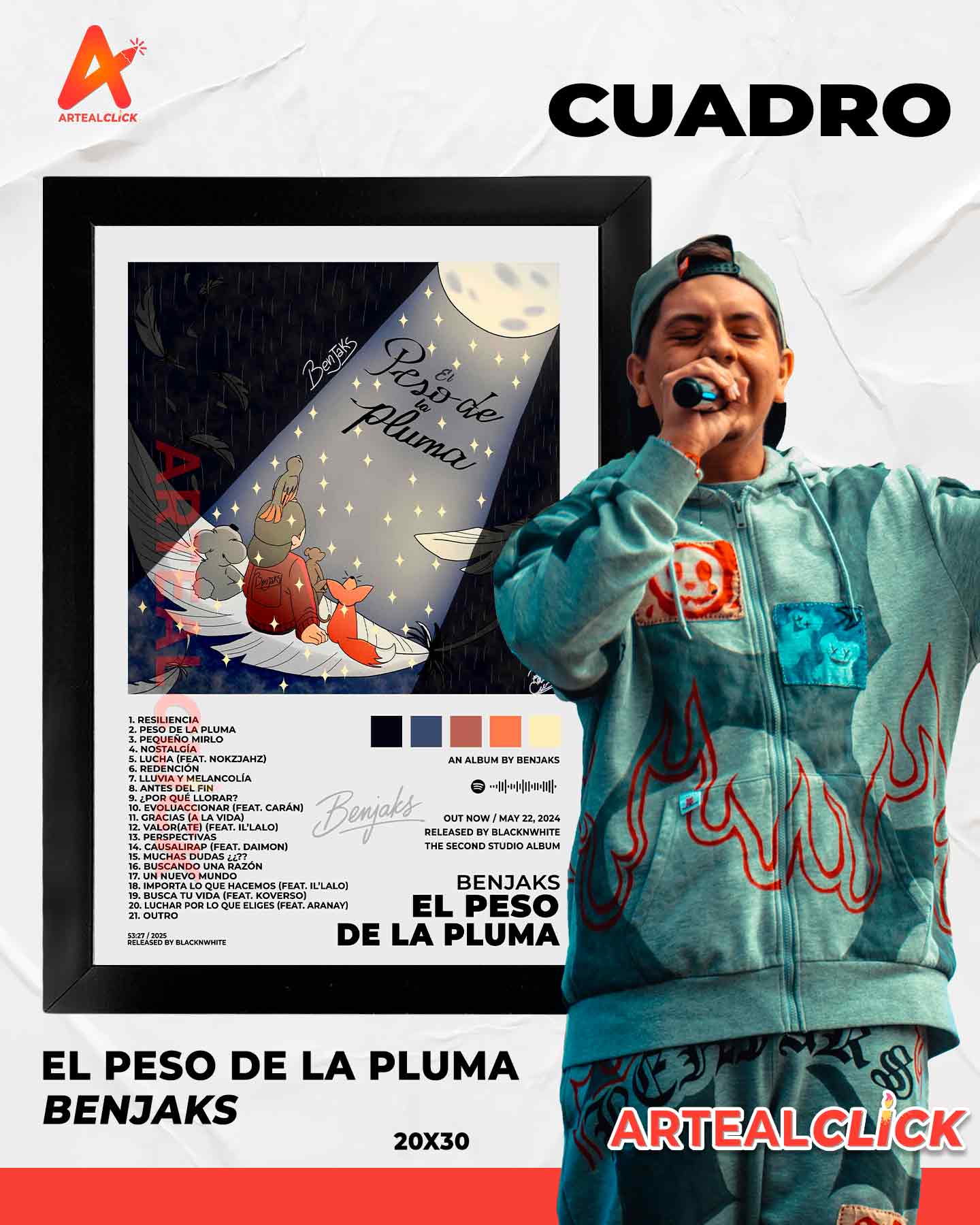 Cuadro Álbum El Peso de la Pluma - Rapero Benjaks - ArteAlClick